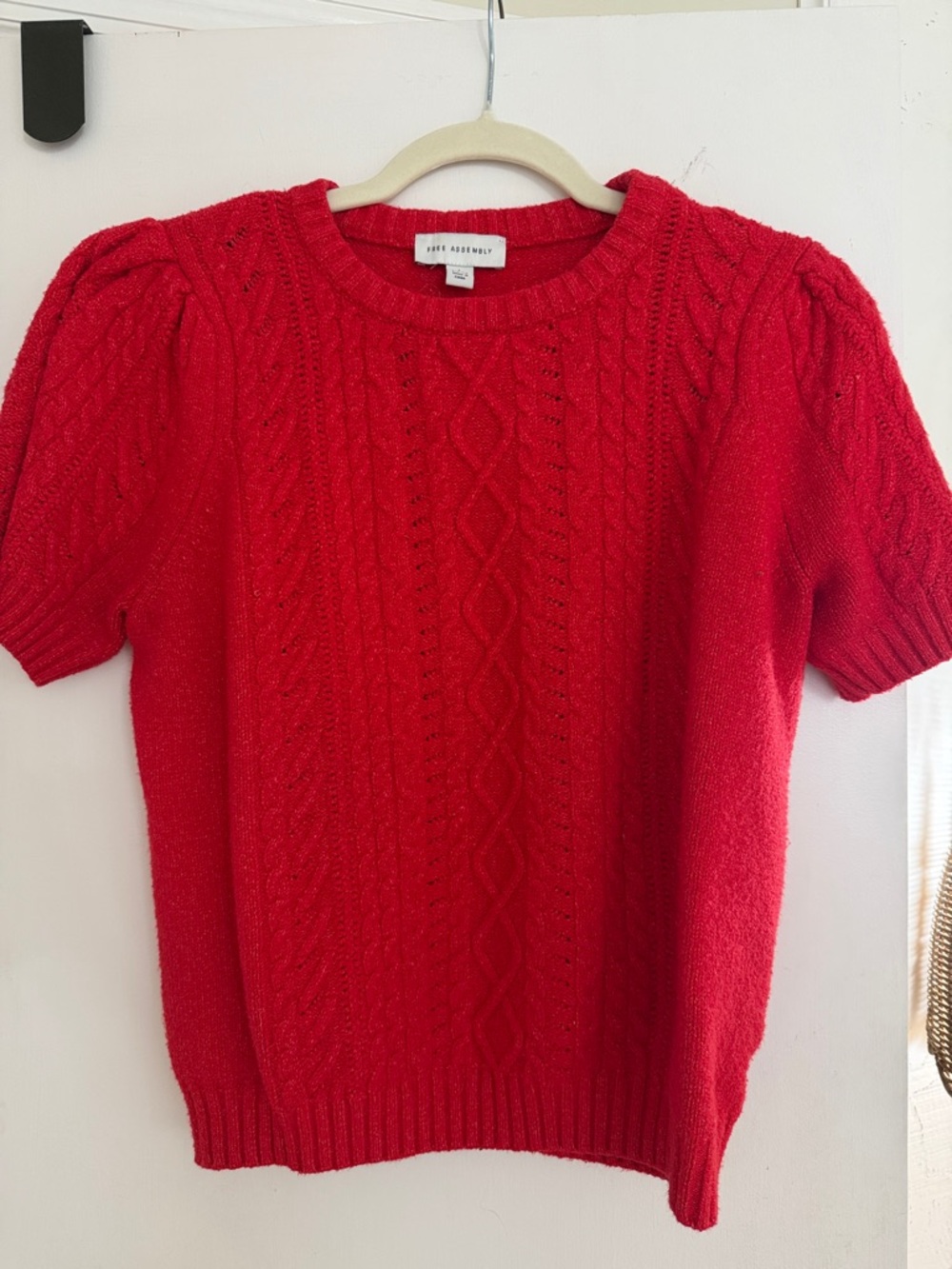Red Puff Sleeve Cable Knit Sweater